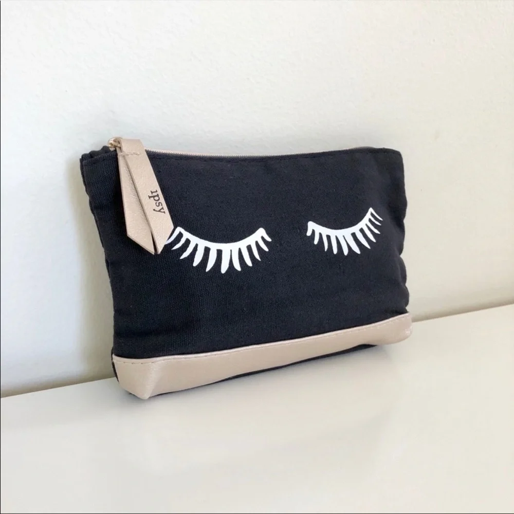 Ipsy Black & Gold Small Zip Up Makeup Cosmetic Bag